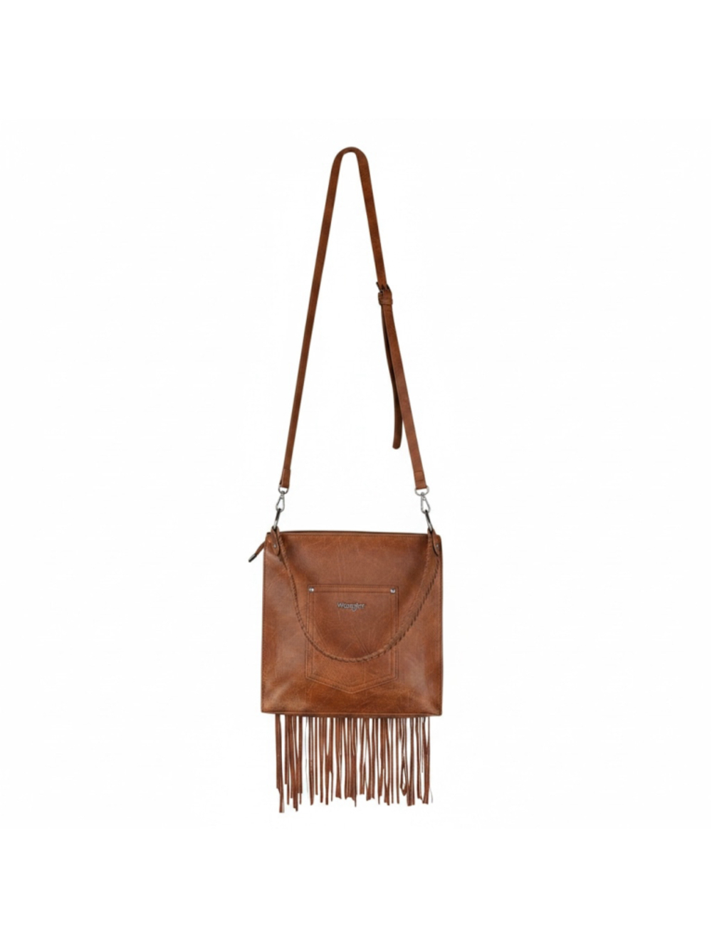 Wrangler Womens Floral Embossed Fringe Adjustable Strap Brown Hobo Crossbody Bag